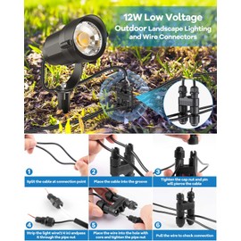 HIBOITEC Low Voltage Landscape Lighting with Connectors 12W Spotlights Landscape Lights Kit 12-24V AC/DC IP65 Waterproof 2700K for House Yard Trees Garden Outdoor 1 Pack