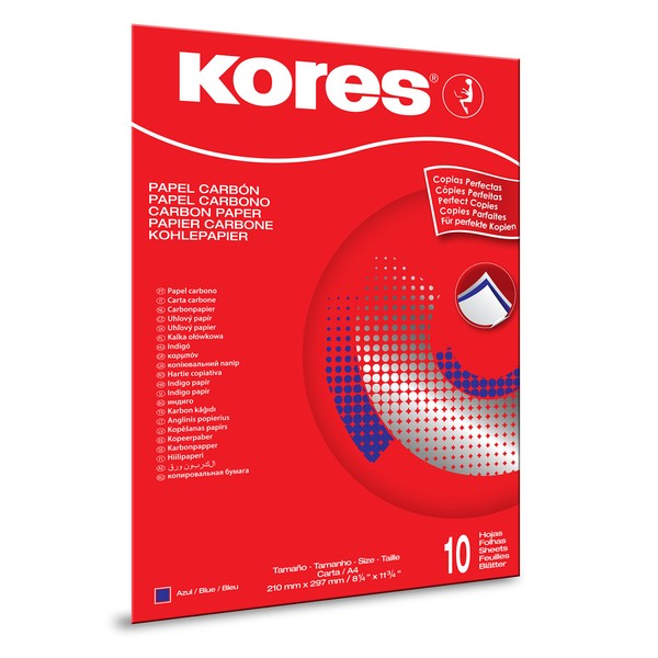 Kores Carbon Paper, Blue, for Handwriting, 21 x 29.7cm, Folder of 10 Sheets