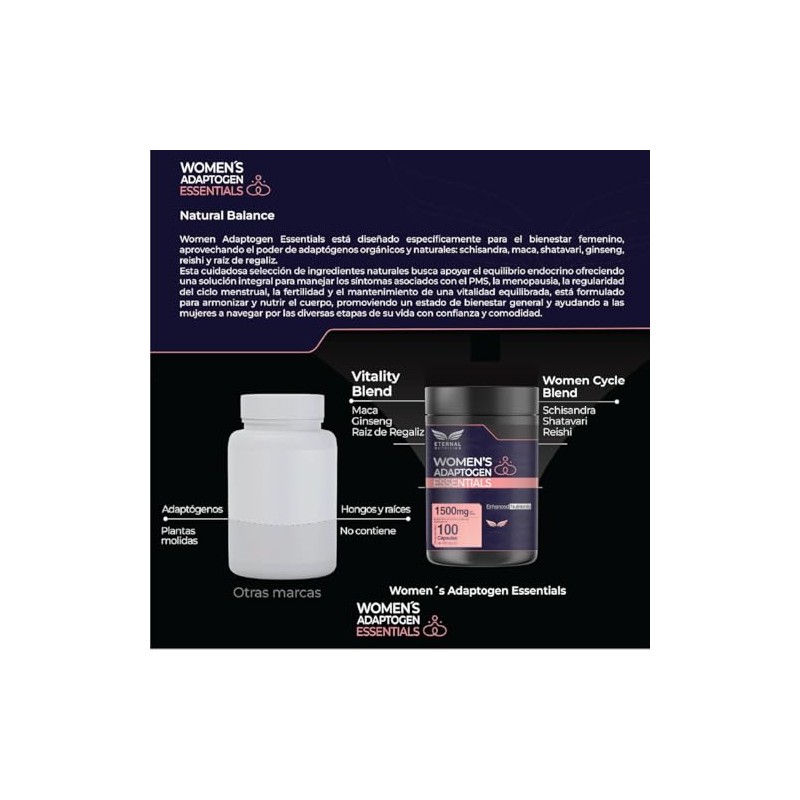 Eternal Nutrition Essentials Maca Adaptógenos Mujer 100 Cápsulas Schisandra Shatavari