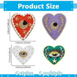 INFUNLY 4Styles Evil Eyes Heart Beaded Patches Rhinestone Applique Patches Evil Eyes Sequin Applique Sew on Love Patch with Pearls Handmade Crystal Heart Appliques for Clothes Jeans Jackets Bag Shoes