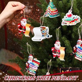 36 Pack Book Lovers Christmas Tree Ornaments Gifts Book Ornaments Christmas Bookshelf Decoration Wooden Xmas Decorations for Bookworms Readers Librarians Woman Man