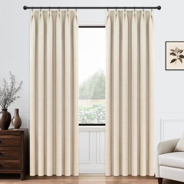 MRTREES Curtains with Ruffle Tape, Opaque Beige, Short Blackout 200 x 140 cm (H x W), Loop Scarf, Set of 2, Rail System for Living Room, Bedroom, Girls, Youth, Curtains