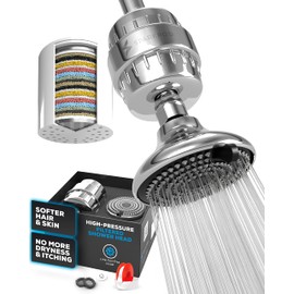 SparkPod 23-Stage Filtered Shower Head with 3 Spray Settings - High Pressure Shower Head with Filters for Dry Hair and Skin - Showerhead with Filter Reduces Chlorine & Heavy Metals (Polished Chrome)