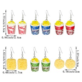 CWVHQ 6 Pairs Handmade Resin Simulation Food Dangle Earrings Creative Cute Popcorn Instant Noodles Statement Drop Earrings Funny Popcorn Earrings for Women (Food)