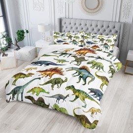 Nttopship Dinosaur Comforter Sets Queen，Dinosaur Printed Quilt Set for Bedroom Soft Microfiber All Season Print Quilt Set with 1 Comforter and 2 Pillow Case