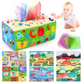 URMYWO Baby Tissue Box Toy - Montessori Baby Toys for 6-12 Months 1 Year Old Boy Girl - Soft Crinkle Sensory Toys for Infant Toddlers - Easter Basket Essentials Stuffers - Baby Boy Girl Gifts