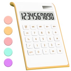 Gold Calculator, 10 Digits Solar Battery Basic, Dual Powered Desktop Calculator, Tilted LCD Display, Inclined Design Slim Desk Calculator