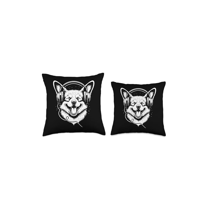 Corgi With Headphones DJ Music Dog Lover Throw Pillow