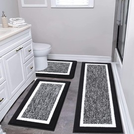 Pauwer Bathroom Rugs Sets 3 Piece Bathroom Shower Rugs with U-Shaped Contour Toilet Mat Absorbent Microfiber Plush Bath Mats Non Slip Bath Rugs Machine Washable Shaggy Bathroom Floor Mats