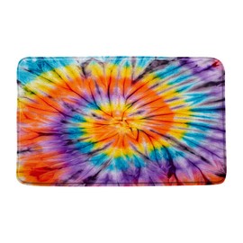 UOZXOML Rainbow Tie-Dye Bath Mat Colorful Spiral Abstract Orange Purple Blue Bathroom Rug Microfiber Memory Foam Shower Mat Kitchen Bath Floor Rugs, 18x30 Inch