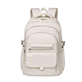 Preppy Laptop Backpacks for College Women Cute Kawaii Aesthetic Commute Bag Lightweight Y2K Retro Travel Daypack (Beige)