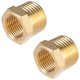 BILAL 1/2" Male x 3/8" Female NPT Reducer Hex Bushing, Reducing Bushing Adapter Brass Threaded Pipe Fitting (O.D x I.D: 3/4" x 5/8")-2 Pcs
