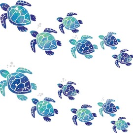 Bathroom Wall Stickers 12 Pcs Blue Waterproof Wall Sticker Decoration Wall Ornaments Underwater Ocean Decals, Turtle Stickers for Bathroom Under The Sea Decor Toilet Lid Decals Toilet Accessories