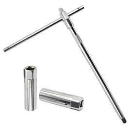 Vkinman 3 Pcs Spark Plug Socket with T Handle Kit, 14mm + 16mm Spark Plug Socket Thin Wall, 3/8" Drive T Handle Extension Wrench