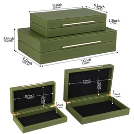 HofferRuffer Faux Leather Decorative Boxes Set of 2, Large Nesting Keepsake Box Accessory Organizer Jewelry Organizer with Hinged Lid, Stacking Storage Box Container for Home or Office (Green)