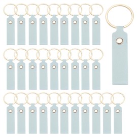 sourcing map 40 Pcs PU Leather Keychain Blanks Bulk Laser Engraving Keychain Leather Key Fob Kit with Key Rings for DIY Supplies Gifts (Light Blue, 3.7" x 0.7")