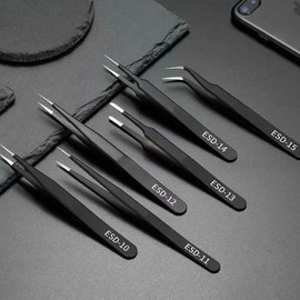 Precision Stainless Steel Tweezers for Eyelash Extensions, Plastic Models, and Electronics (Curved) Straight Tweezers 10ea