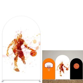 afoloa Basketball Arch Backdrop Stand Covers for Parties Chiara Arched Spandex Fabric Cover Boy Sports Birthday Party Decorations Props(2.5x6ft)