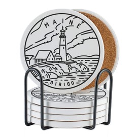 Onebttl Maine Gifts Coaster Souvenir, Travel Homesick Gifts, Home Decor for Women, Moving, Housewarming, Set of 6, Ceramic, Absorbent with Cork Base