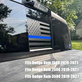 Fits Dodge Ram 2019-2021 Rear Back Middle Window American USA Flag Vinyl Decal Matte Black Blue Thin Line