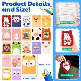 100pcs mini notebooks bulk party favors small cute pocketbook kawaii cartoon animal journal mini notepads for Christmas Classroom Prizes Gift College Ruled Pages back to school supplies for student