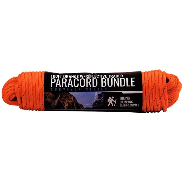 ASR Outdoor Survival Paracord Rope Orange Reflective Tracer - 100ft