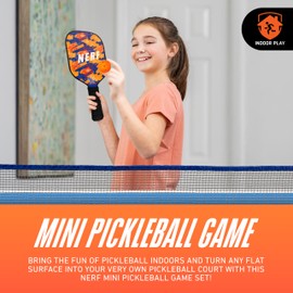 NERF Tabletop Pickleball Set - Mini Tabletop Pickleball Game - Retractable Net Up to 5 Feet - Fits Most Tables