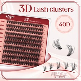 Higu clace 3D Cluster-Lashes Kit Mix 10-18mm, DIY Eyelash-Extension Kit 40D 10-18MM, Reusable Individual Eyelashes Kit Beginner Friendly (3D 40D 10-18MM)