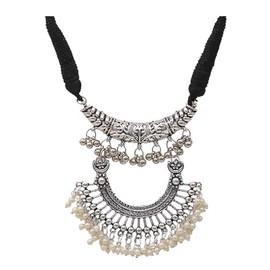 Statement Ethnic Indian Stylish Pearl Silver Oxidized Boho Gypsy Choker Necklace Jewelry, Choker, Metal, No Gemstone