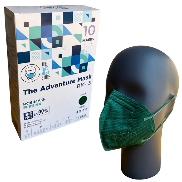 The Adventure Mask Green FFP3 Face Masks with Ear Loops - Box of 10