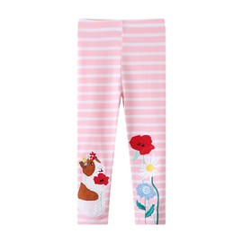 KISSOURBABY Girls and Toddlers' Leggings Fashion Stretch Pants Comfortable Bottoms(Pink Striped Hamster-4T)