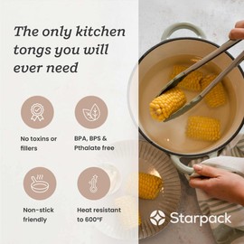Starpack 'Get a Grip' Silicone Kitchen Tongs for Cooking 12 Inch - BBQ Tongs for Grill Heat Resistant to 600°F - Stainless Steel Tongs with Non Stick Silicone Tips - Silicone Tongs for Serving Food