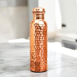 Copper Water Bottle, Hand Crafted Hammered Copper, 100% Natural, Leak Proof, Heavy duty, Wide Mouth for Easy Cleaning, 32 oz/950 ML, Best fit for Sports, Yoga, Gym, Office and other activities