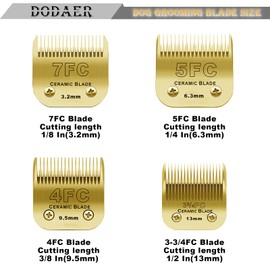 DODAER Detachable Pet Dog Grooming Clipper Ceramic Blades Set,Compatible with Andis,Oster A5,Wahl KM10 Series Clippers,Size 7FC/5FC/4FC/3FC 4 Pack,Gold