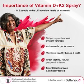 BetterYou D3000 and K2 Vitamin D Daily Oral Spray - Convenient Alternative for Tablets - Supports Bone Health and Boost Immune System - Prevents Blood Clotting - Natural Peppermint Flavor - 0.4 oz