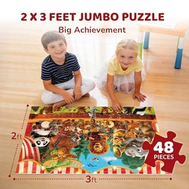 BenBen Floor Puzzles for Kids Ages 3-5, 48 Piece 2 x 3 feet Forest Animals Puzzles for Kids Ages 4-6, Large Pieces Jumbo Jigsaw Puzzles for Toddlers, Gift for Boys Girls