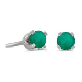 3 mm Petite Round Genuine Emerald Stud Earrings in 14k White Gold