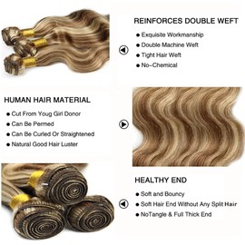 P4613 Bundles Highlight Body Wave Human Hair Bundle Two Tone Chocolate Brown Mixed With Blonde 3 Bundles 12 12 12 Inch 613 Body Wave Bundle Ombre Hair Weave