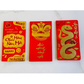 Vietnamese New Year Red Lucky Money Envelopes (large Size 6.5"x3.5")- Bao Li Xi Tet Size Lon (Tet Viet (18Pcs))