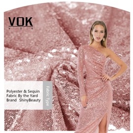 VOK Sequin Flip Fabric by The Yard, Glitter Fabric for Graffiti, Bridal Dress, Wedding Decorations, Sewing, DIY Handmade (1 yd, Rose Gold)
