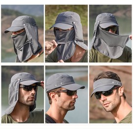 LeafIn Men's Sun Protection Hat, Fishing Hat, Gardening, Shade Hat, Mesh, UV Protection, Sun Protection, 4-Way Folding, Fishing, Climbing, Sun Visor,, gray (dark gray)