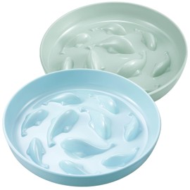 Nitial 2 Pcs Cat Slow Feeder Bowl Cat Fish Pool Design Feeder Cat Dish Fun Interactive Cat Food Bowl Feeder Healthy Eating Diet Cat Bowls for Pet Cats Puppy Dogs Dishwasher Safe (Blue,Green)