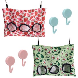 2 Rabbit Hay Feeder Bags, 4 Hooks, Hanging Hay Food Container, Foldable with Three Holes, Storage of Hay Containers, Suitable for Rabbits and Hamsters