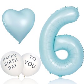 Ptyceler Birthday Balloons, Number Balloons, Set of 6, Pastel, Blue, Light Blue, 32 Inches, Approx. 27.6 inches (70 cm), Simple Birthday Decoration, Birthday Decoration, For Photography, Balloons