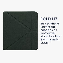 kwmobile Origami Case Compatible with Kobo Libra Colour Case - Slim PU Leather Cover with Stand - Dark Green