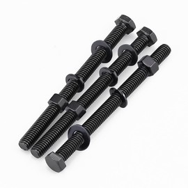 3/8-16 x 6 (6 Sets) Hex Bolts & Nuts Kit with Flat and Spring Washer, 304 Stainless Steel 18-8, Black Coated, Heavy Duty Bolts for Automobile, Industrial Project