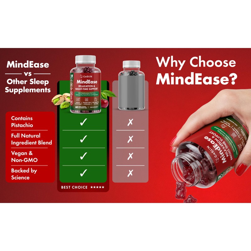 MindEase – Natural Relaxation Gummies for Adults | Pistachio Extract,