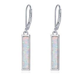 CRMAD Opal Bar Earrings for Women Sterling Silver Leverback Earrings Opal Jewelry Gift (white)