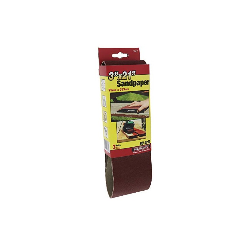 Milescraft 1617 3" x 21" Sanding Belts (80 Grit) -