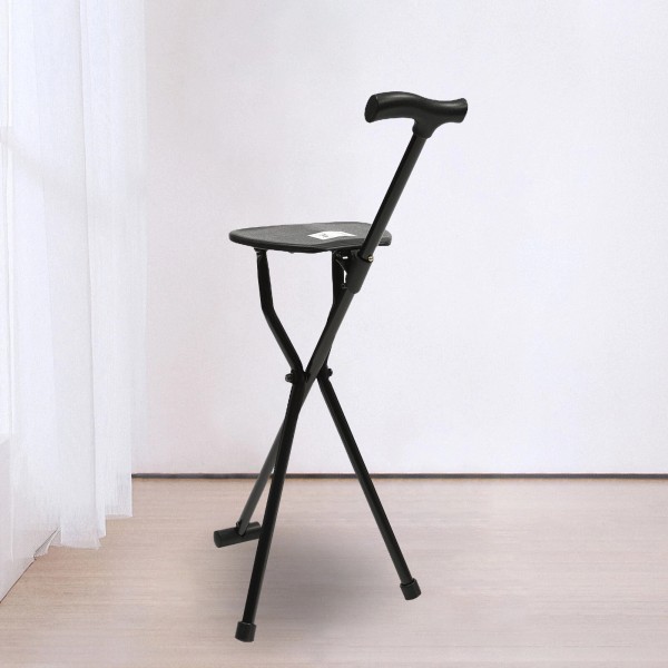 Unbranded Portable Folding Walking Stick with Seat 3 Legged Travel